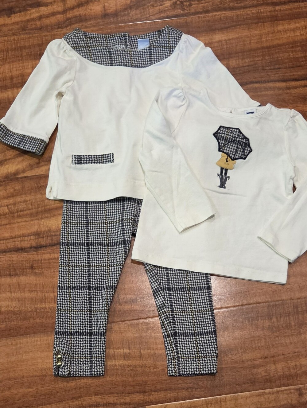 Janie and Jack NWOT 18-24 Month Ivory/Gray Set of Tops (2) and Plaid Ponte Pants